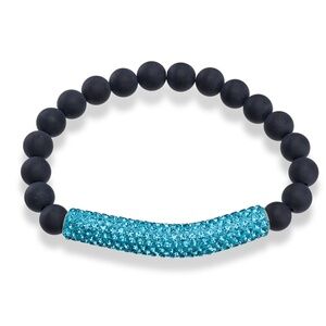 Matte Black Onyx Stretch Bracelet 8mm – Blue Crystal Pavé Bar Accent